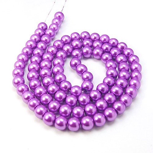 BD078 - 6mm Purple Orchid Glass Pearl Imitation Round Beads - 32 inch strand - Approx. 140 beads per strand - Hole Size: 1mm