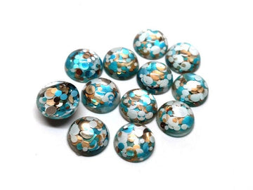 RC0022 - 10 pcs Druzy Resin Embellishment Cabochons - 12mm - Glitter Style - Blue, Gold and White
