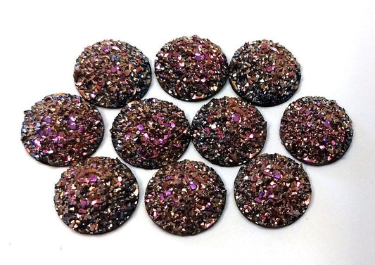 CA825 - 10 pcs Druzy Resin Embellishment Cabochons Magenta Gold Multicolor - 14mm - Dome Circle