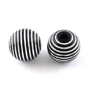 BD534 - 60 pcs Silver and Black Acrylic Round Striped Spacer Beads - 18mm - Fits Paracord and European Cords! Hole Size: 4.5mm