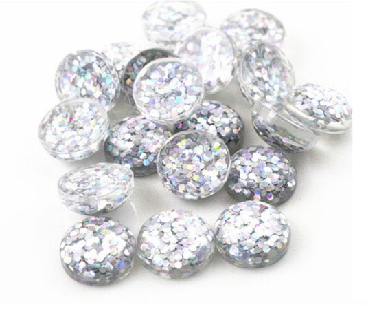 CA753 - 10 pcs Druzy Resin Embellishment Cabochons - 12mm (1/2 in) - Glitter Style - Clear Silver - Multicolor