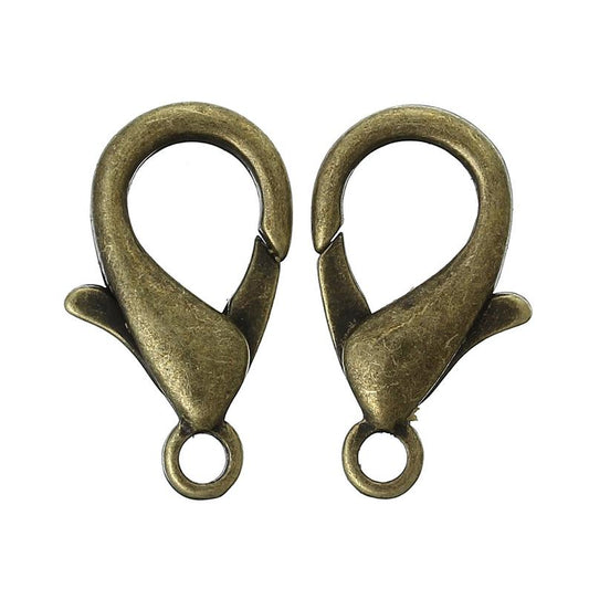 CL160 - 50 pcs. Antique Bronze Lobster Clasps - 21mm X 12mm - Claw Clasps - Hole Size: 2.3mm