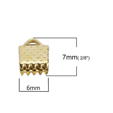 CR053 - 100 pcs. Gold Plated Textured Ribbon Crimp End Caps - 7mm x 6mm - For 6mm cords!