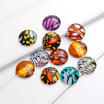 CA876 - 10 pcs Circle Butterfly Wings Glass Round Dome Seals Tiles Cabochons - 20mm