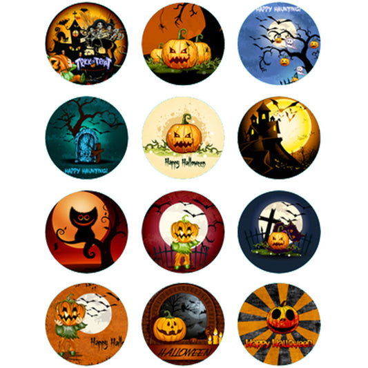 CA832 - 10 pcs Circle Halloween Glass Round Dome Seals Tiles Cabochons - 12mm - Set 7