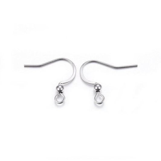 E753 - 50 pcs (25 pairs) 304 Stainless Steel Silver Tone Flat Earring Hooks - 18.5mm x 16mm - High Quality! Hole Size: 2mm
