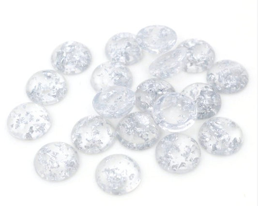 CA376 - 10 pcs Resin Round Embellishment Circle Cabochons Metal Foil Clear Silver - 12mm - Multi-Color