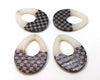 P1198 - 4 pcs. Gray and Black Resin and Wood Teardrop Flat Pendant - 38mm x 28mm - (1.5" x 1.1") - LARGE - Great for Earrings and Necklaces!