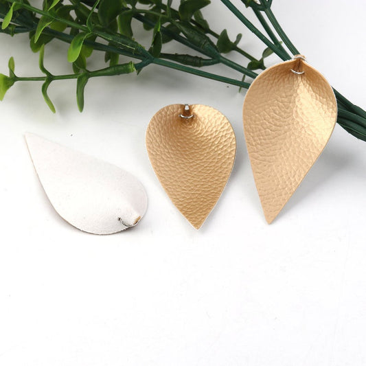 P2039 - 10 pcs. Gold Faux Leather Dangle Charms Pendants - Pinch Leaf - Silver Tone Jump Ring - 45mm (1.77") - Great for Earrings or Dangles! Small