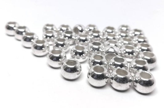 BD341 - 75 pcs Silver Plated Acrylic Round Gumball Bubble Gum Beads - 12mm x 9mm - Hole Size: 5.6mm -  Fits Paracord and European Cords!