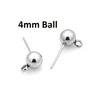 E012 - 10 pcs. (5 pairs) 304 Stainless Steel Earring Ball Posts Settings with Loop - 15mm x 6mm - Silver Tone - 4mm Ball Diameter - with Stoppers