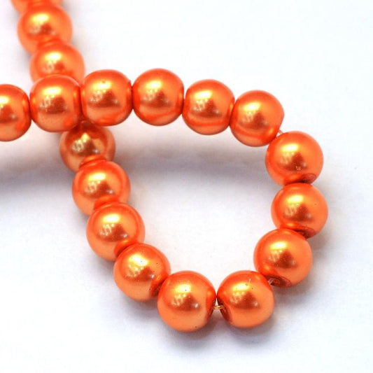 BD628 - 8mm Orange Fire Glass Pearl Imitation Round Beads - 32 inch strand - Hole Size: 1mm - Approx. 105 pcs per strand