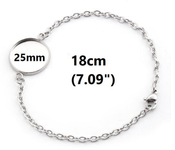 B099 - 3 pcs. 304 Stainless Steel Silver Tone Chain Bracelets - 7.09" (18cm) - 25mm Bezel - Tarnish Resistant!