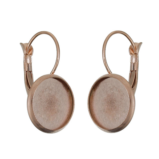 E114A - 10 pcs. (5 pairs) Stainless Steel Rose Gold Plated Earring Clips Settings Lever Back Bezels Cabochons - 12mm Glue Pad Setting