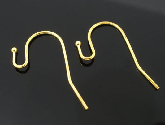 E545 - 200 pcs Gold Plated Earring Wire Hooks with Ball - 21x12mm - 21mm x 12mm - 21 Gauge Wire