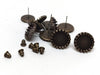 E307 - 10 pcs. Antique Bronze Earring Posts Studs Settings Bezels Cabochons Tacks- 12mm Glue Pad Setting - Includes Bronze Stoppers!