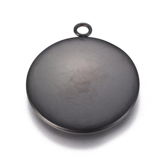 P2054 - 5 pcs. 304 Stainless Steel Gunmetal Black Circle Round Bezel Pendant Tags Trays - 22mm Glue Pad Setting - Tarnish Resistant!