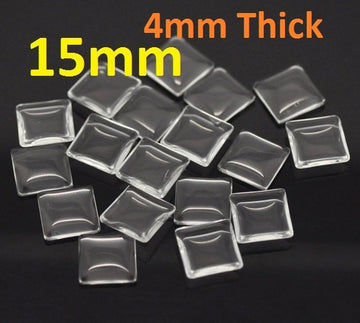 CA005 - 10 pcs. Square Clear Glass Dome Seals Tiles - 15mm - 4mm Thick