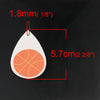 P214 - 10 pcs. Orange and White Basketball Ball Faux Leather Dangle Charms Pendants - Teardrop - Sports - 57mm (2.25") - Double-Sided