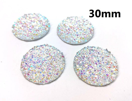 CA939 - 4 pcs Druzy Resin Embellishment Cabochons Clear Multicolor - 30mm (1.18 inch) - Dome Style