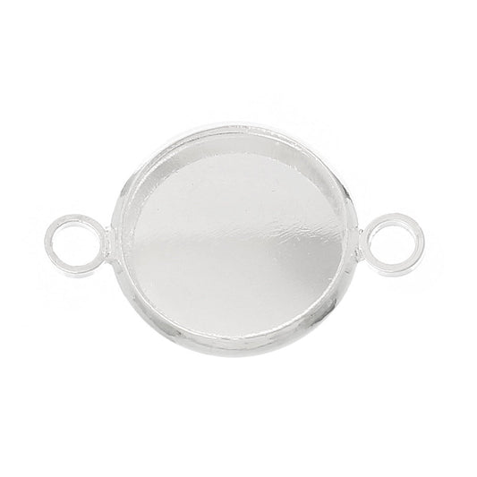 P466 - 10 pcs. Silver Plated Circle Round Bezel Cabochon Cameo Connector Tags Trays - 10mm Glue Pad