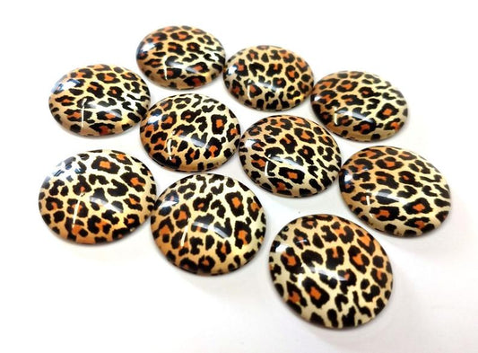 CA878 - 5 pcs Circle Leopard Glass Round Dome Seals Tiles Cabochons - 25mm (1") - Yellow