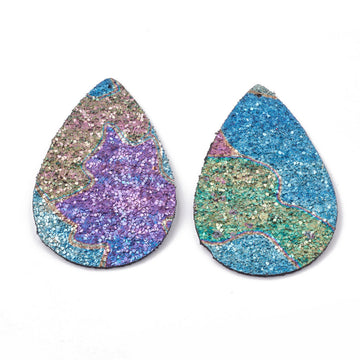 P262 - 10 pcs Purple, Green, Blue Multicolor Glitter Faux Leather Dangle Charms Pendants - Teardrop - 55mm (2.2") -Great for Earrings! Double Sided