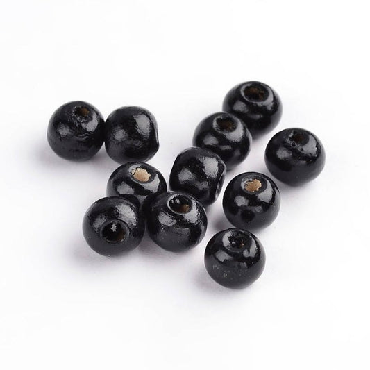 BD715B - 2000 pcs Black Wooden Wood Round Spacer Beads - 8mm (0.32") - Hole Size: 2.5mm - Glossy