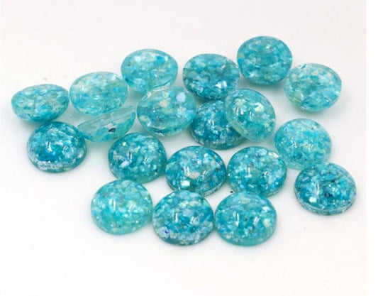 CA1002 - 10 pcs Druzy Resin Embellishment Cabochons - 12mm - Glitter Style - Teal - Solid Multicolor