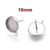 E591 - 10 pcs 304 Stainless Steel Earring Posts Studs Settings Bezels Cabochons Tacks with Loop - 10mm Glue Pad Setting - Perpendicular Loop