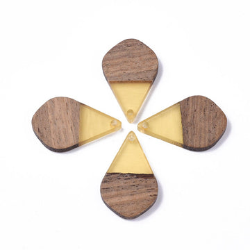 P1026 - 4 pcs. Yellow Resin and Wood Teardrop Flat Pendant - 28mm x 18mm - (1.1" x 0.71") - SMALL - Great for Earrings and Necklaces!