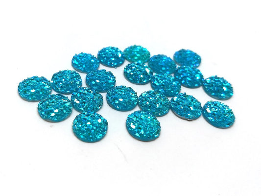 CA197 - 10 pcs Druzy Resin Embellishment Cabochons Blue Aqua - 12mm - Dome Circle