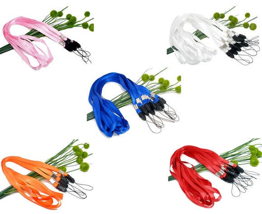 U004 - 50 pcs. Assortment of ID Badge Holder Cell Phone Camera Mp3 Polyester Lanyards - 5 Colors - 1mm Thick - 48cm long (18 7/8 inches)