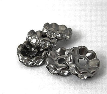 BD780 - 50 pcs Gunmetal Black Rhinestone Enamel Rondelle Spacer Beads - 8mm x 3.5mm - Grade A - Hole Size: 1.5mm - Curved Edge