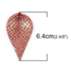 P271 - 10 pcs. Scales Faux Leather Dangle Charms Pendants - Pinch Leaf - Red - Silver Tone Jump Ring - 63mm (2.5") - Double Sided