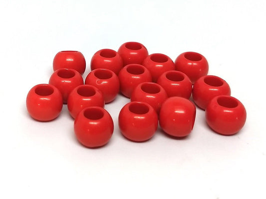 BD204 - 100 pcs Red Smooth Ball Spacer Beads - 10mm - Large Hole: 4.7mm - Fits European Cords and Paracord!