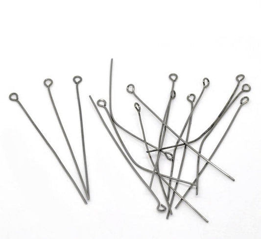 A045 - 100 pcs. Gunmetal Eye Pins - 50mm x 0.7mm (2 inch) - 21 Gauge