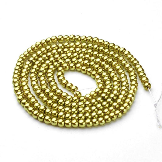 BD064 - 4mm Apple Green Glass Pearl Imitation Round Beads - 32 inch strand - Approx. 215 beads - Hole Size: 1mm