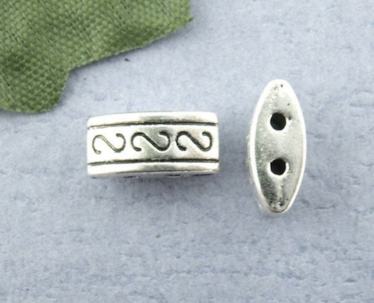 BD495 - 50 pcs. Antique Silver Two Hole 2 Holes Filigree Spacer Beads - 10mm X 5mm X 4mm