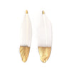P938 - 10 pcs White and Gold Dangle Charms Pendants - Feather - Gold Plated Crimps - 80mm (3.15") - Great for Light Earrings, Necklaces or Dangles