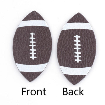 P2079 - 10 pcs Brown and White American Football Ball Faux Leather Dangle Charms Pendants - Elongated Teardrop - Sports - 53mm (2.1") - Double-Sided