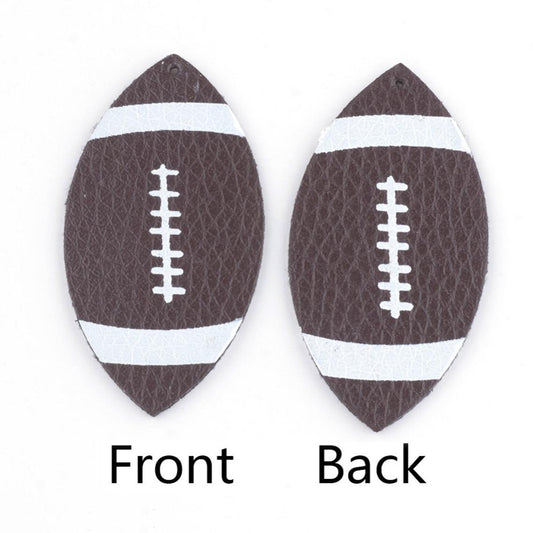 P2079 - 10 pcs Brown and White American Football Ball Faux Leather Dangle Charms Pendants - Elongated Teardrop - Sports - 53mm (2.1") - Double-Sided