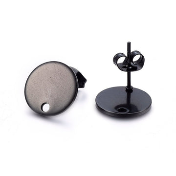 E345 - 10 pcs. (5 pairs) 304 Stainless Steel Gunmetal Black Earring Posts/Bases/Studs/Settings