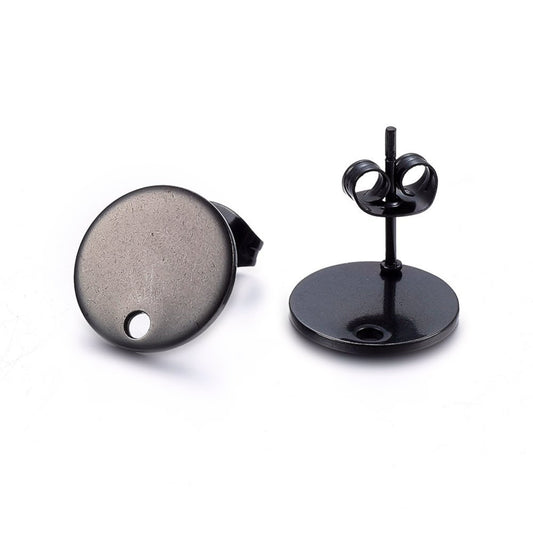 E345 - 10 pcs. (5 pairs) 304 Stainless Steel Gunmetal Black Earring Posts/Bases/Studs/Settings