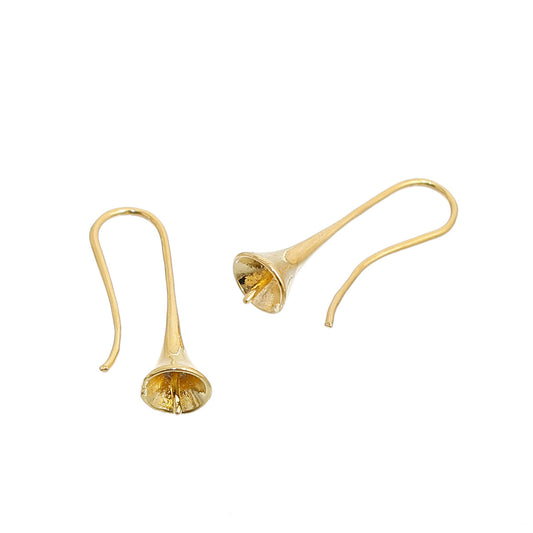 E611 - 10 pcs (5 Pairs) Gold Plated Earring Ear Wire Morning Glory Flower Hooks Bases - 21mm x 8mm