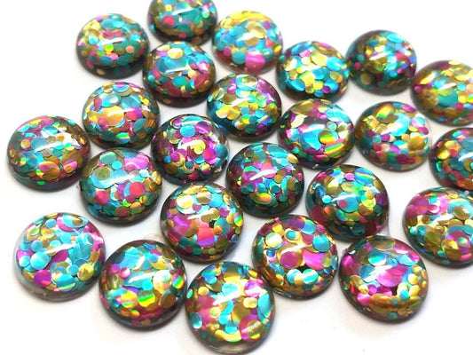 CA992 - 10 pcs Druzy Resin Embellishment Cabochons - 12mm - Glitter Style - Teal, Gold and Pink