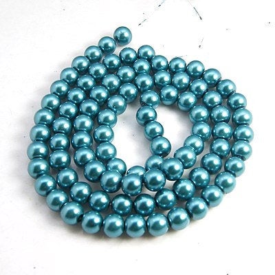 BD701 - 10mm Peacock Blue Glass Pearl Imitation Round Beads - 16 inch strand - Approx. 42 beads per strand - Hole Size: 1mm