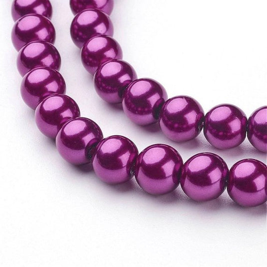 BD098 - 8mm Purple Plum Glass Pearl Imitation Round Beads - 32 inch strand (105 pieces) - Hole Size: 1mm