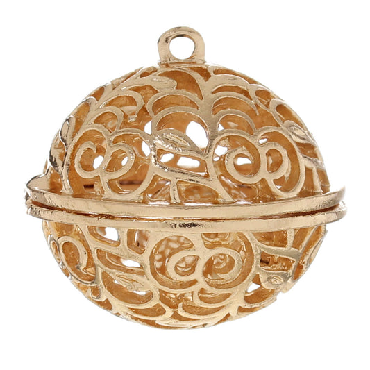 P600 - 1pc. Gold Hollow Harmony Ball with Bell Charms Pendants - 29mm