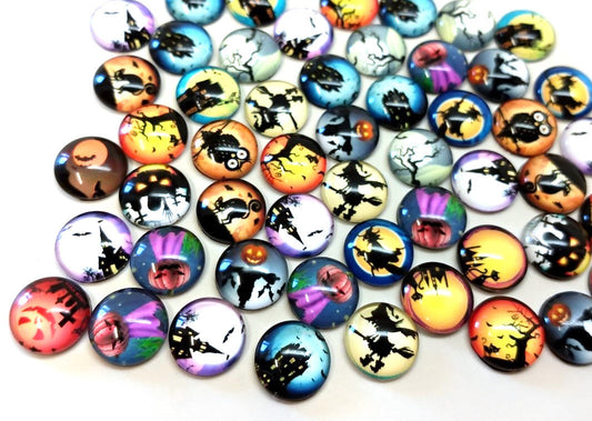 CA880 - 50 pcs. Assortment of Circle Halloween Glass Round Dome Seals Tiles Cabochons - 12mm - Set 3